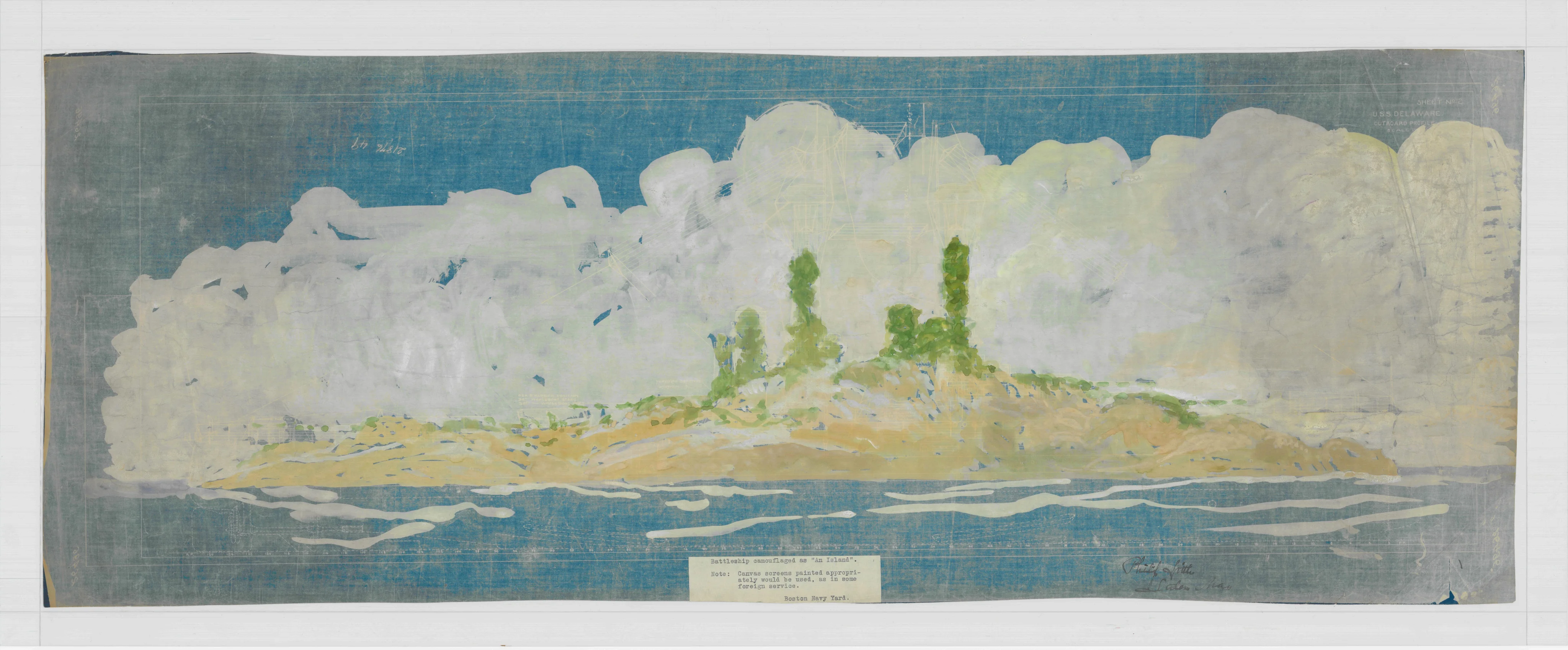 Drawings for a battleship camouflaged as An Island