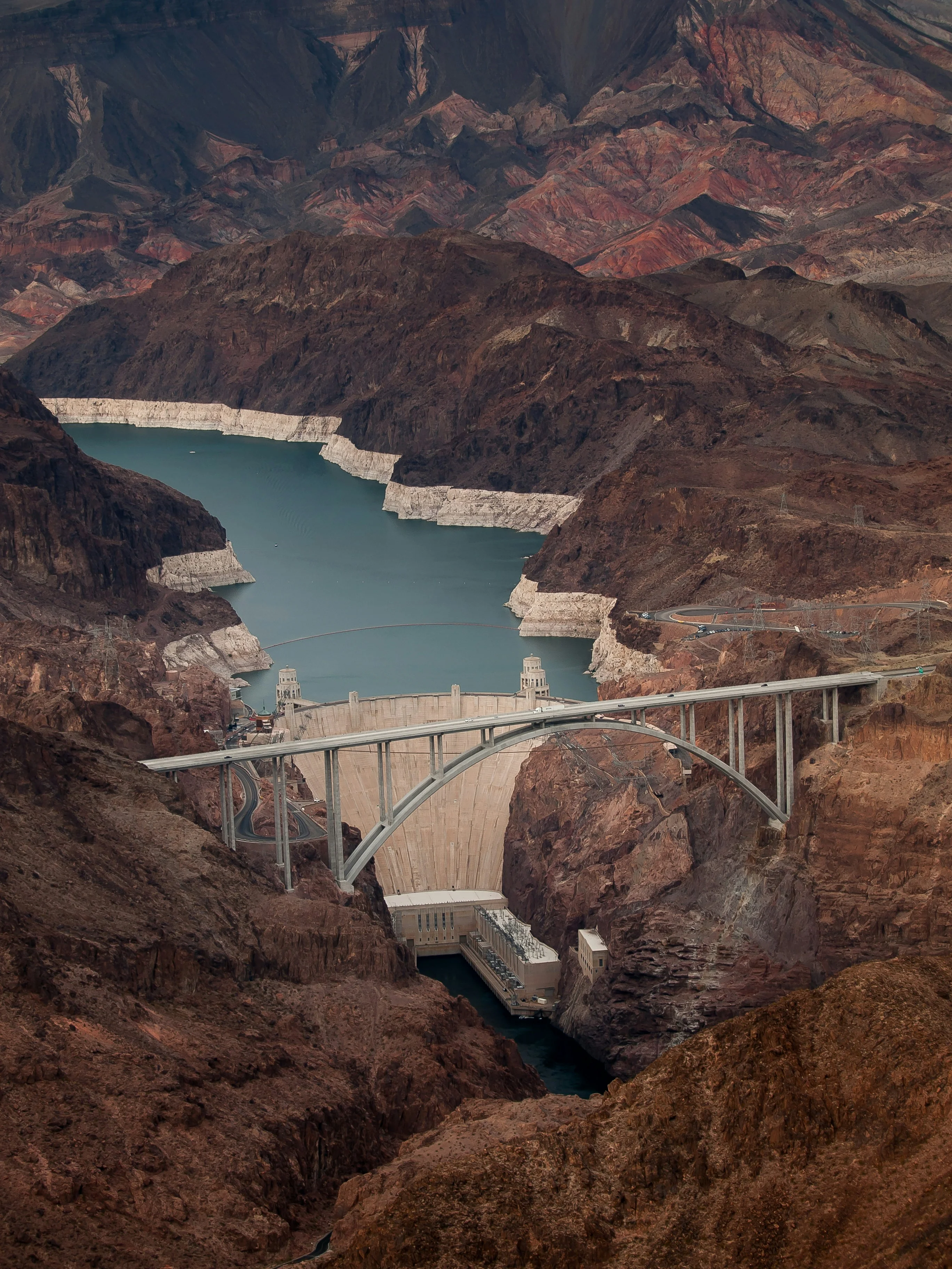Aerial of the Hoover Dam and Memorial Bridge